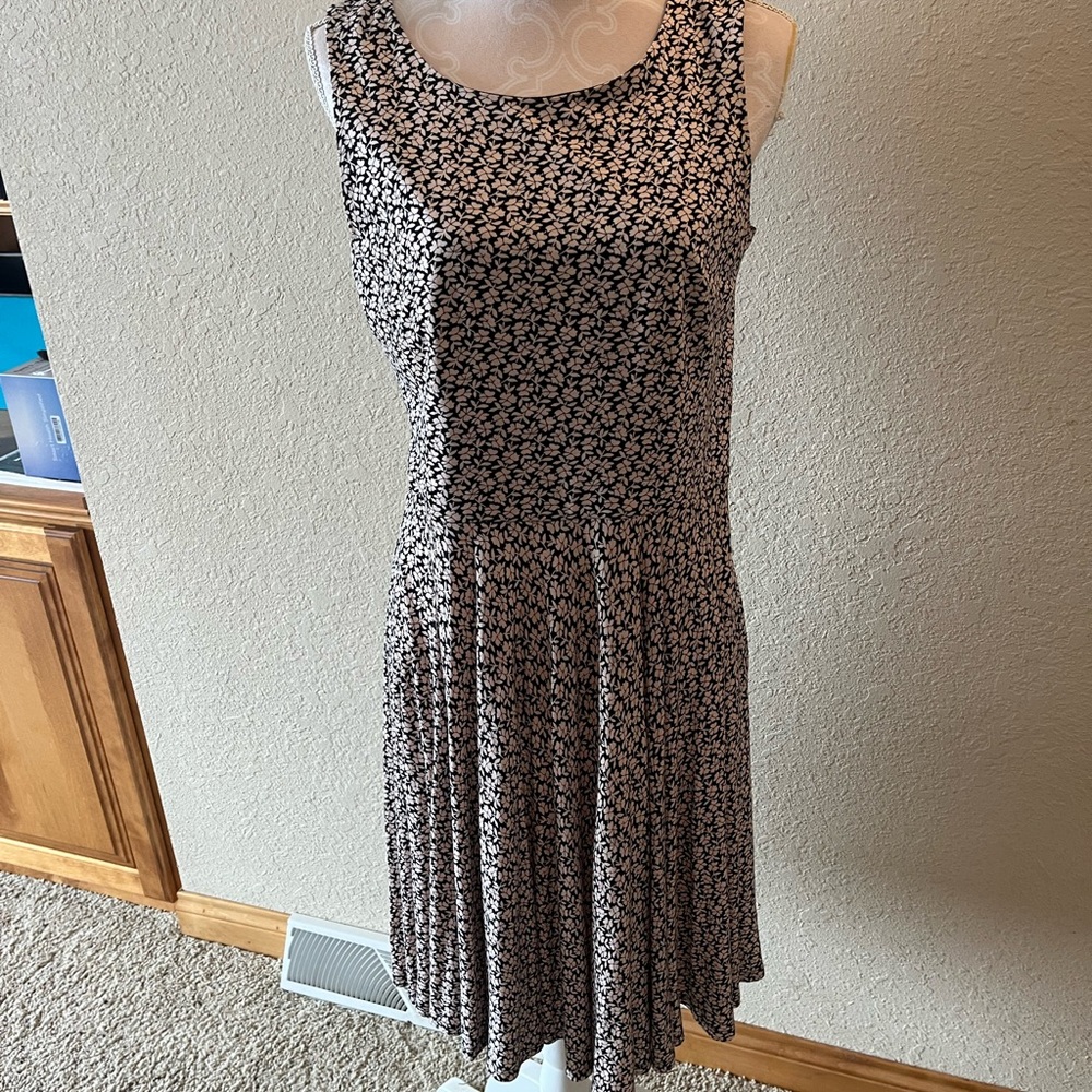 LOFT Light Pink and Black Floral Midi Dress